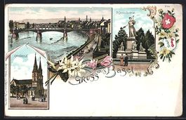 Litho Basel, Ortsansicht mit Rheinbrück