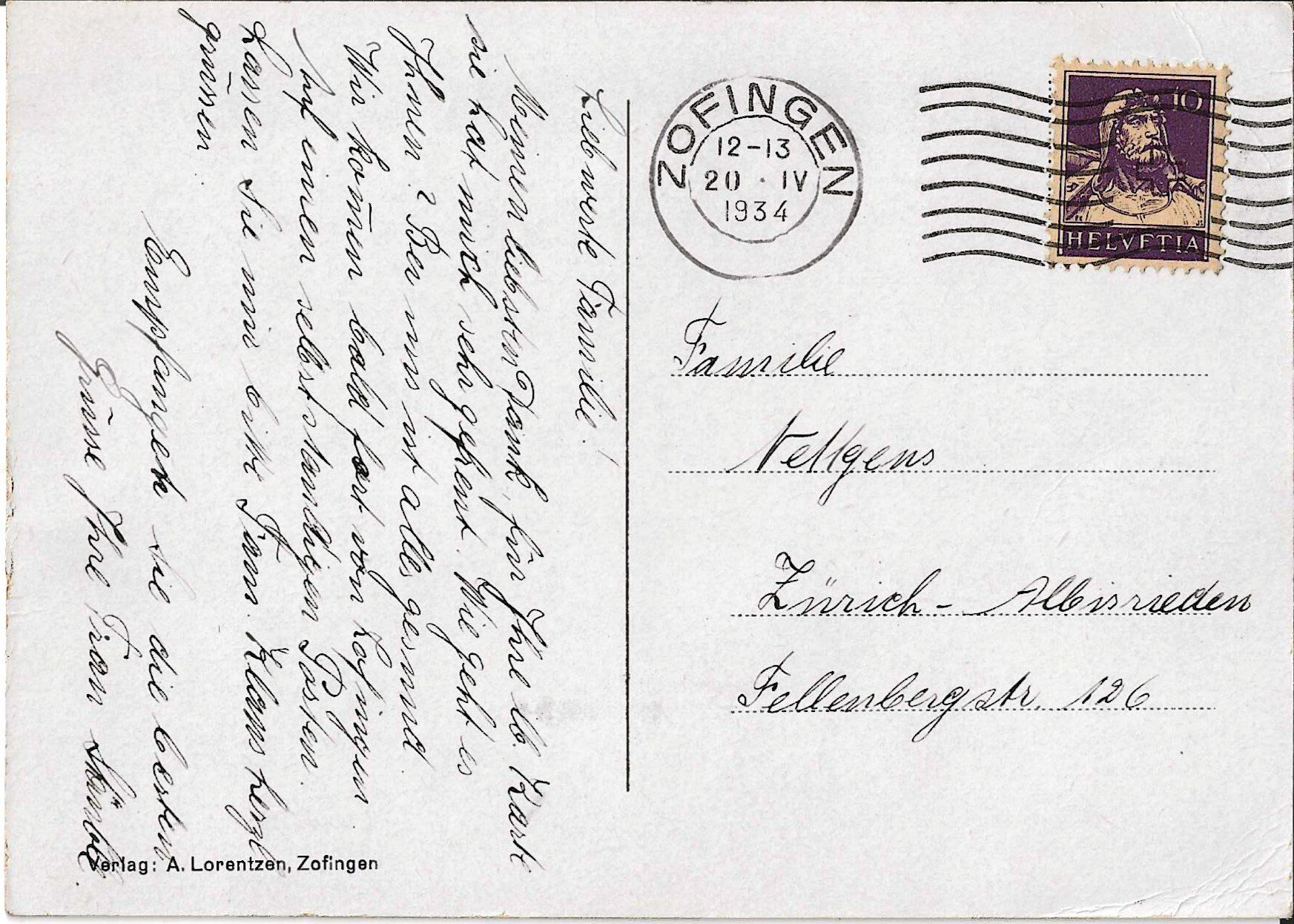 Cartes postales: Karte Zofingen oberer Eingang 1934 – D'occasion à Zürich par Philacat11 1