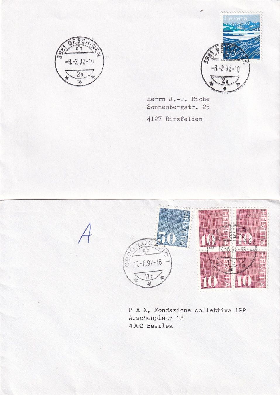 Alle Briefmarken: 6 Briefumschläge / Karten – Gebraucht aus Birsfelden von chr_yq2g 2
