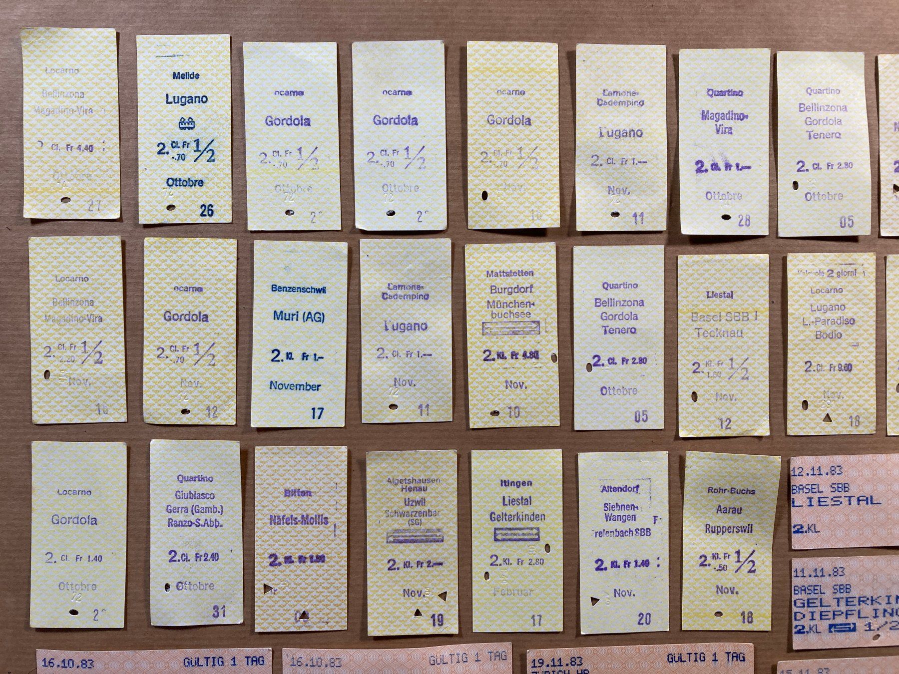 Biglietti: 55 alte Bahn Billette aus Papier, SBB, Ticket – Usato da Lenzburg venduto da fh1 1