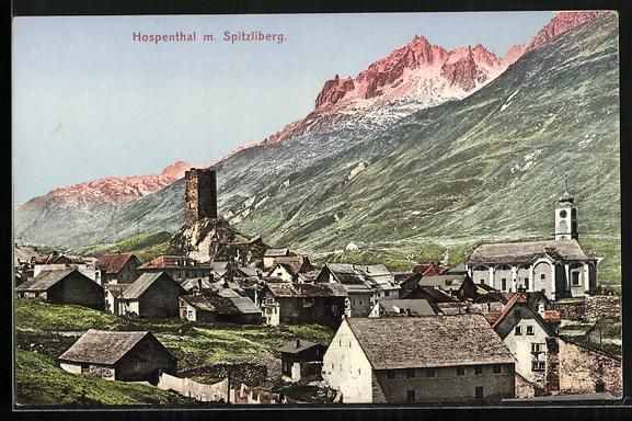 Cartoline postali: Hospenthal, Ortsansicht mit Spitzliberg – Usato da Berlin venduto da bartko-reher