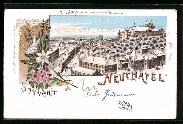 Cartoline postali: Winter-Lithographie Neuchâtel, Totale d – Usato da Berlin venduto da bartko-reher