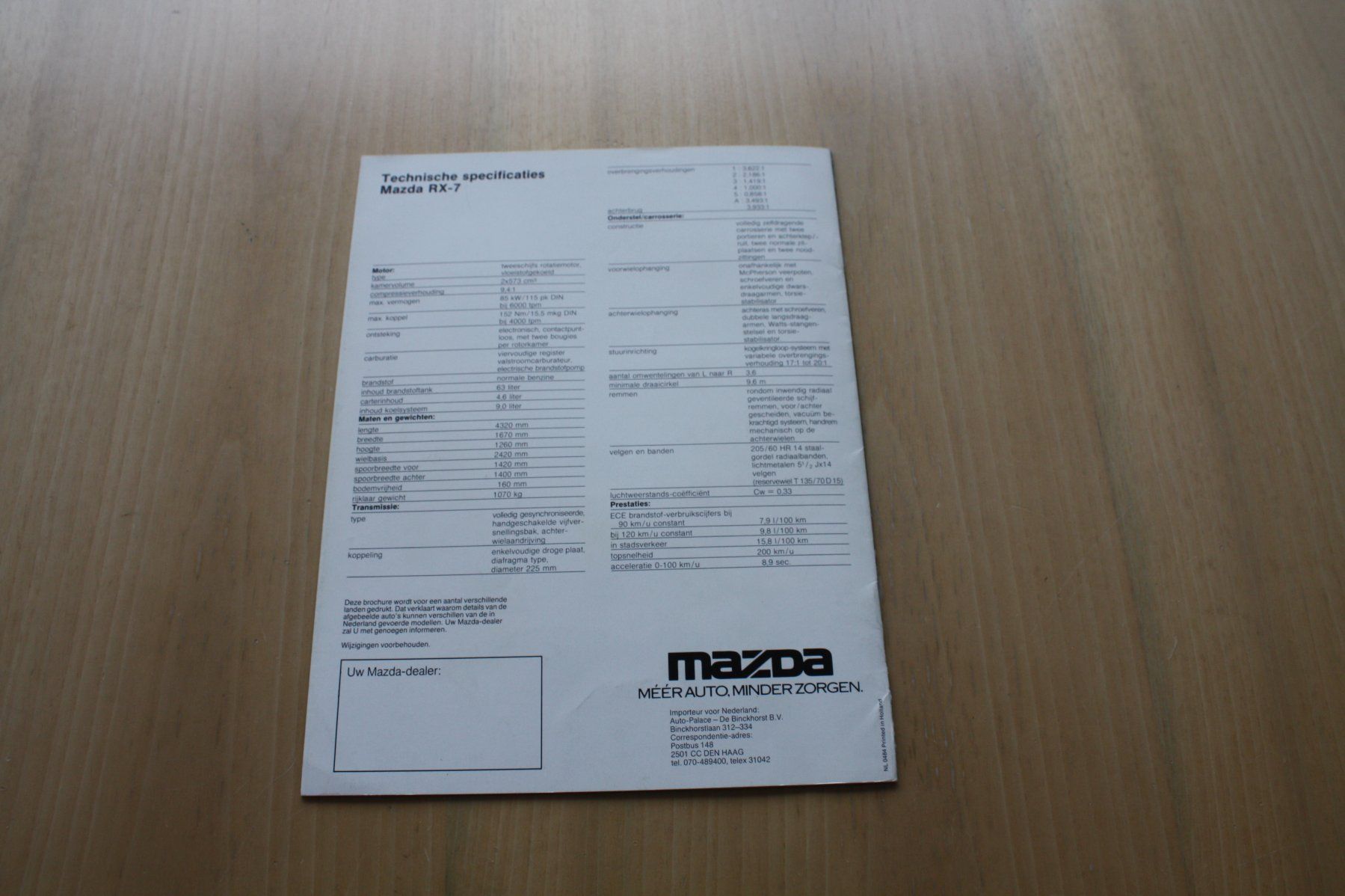 Mazda Documenti: Mazda RX-7 Prospekt 4/1984 NL – Usato da Wikon venduto da erwin400 9