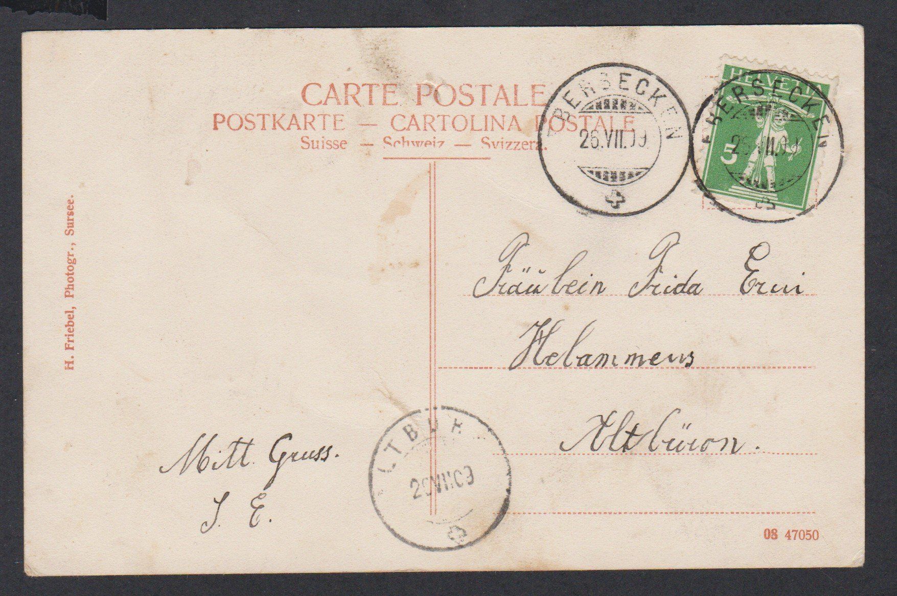 Cartoline postali: Richenthal  LU   :   alte Ansichtskarte von 1909 – Usato da Vitznau venduto da Ropaku 5