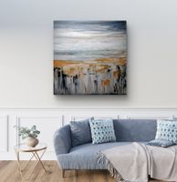 Originale Gemälde auf Leinwand 80x80 cm, Grau mit Gold
