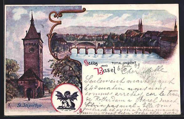 Cartoline postali: Basel, Totalansicht und St. Johannthor – Usato da Berlin venduto da bartko-reher