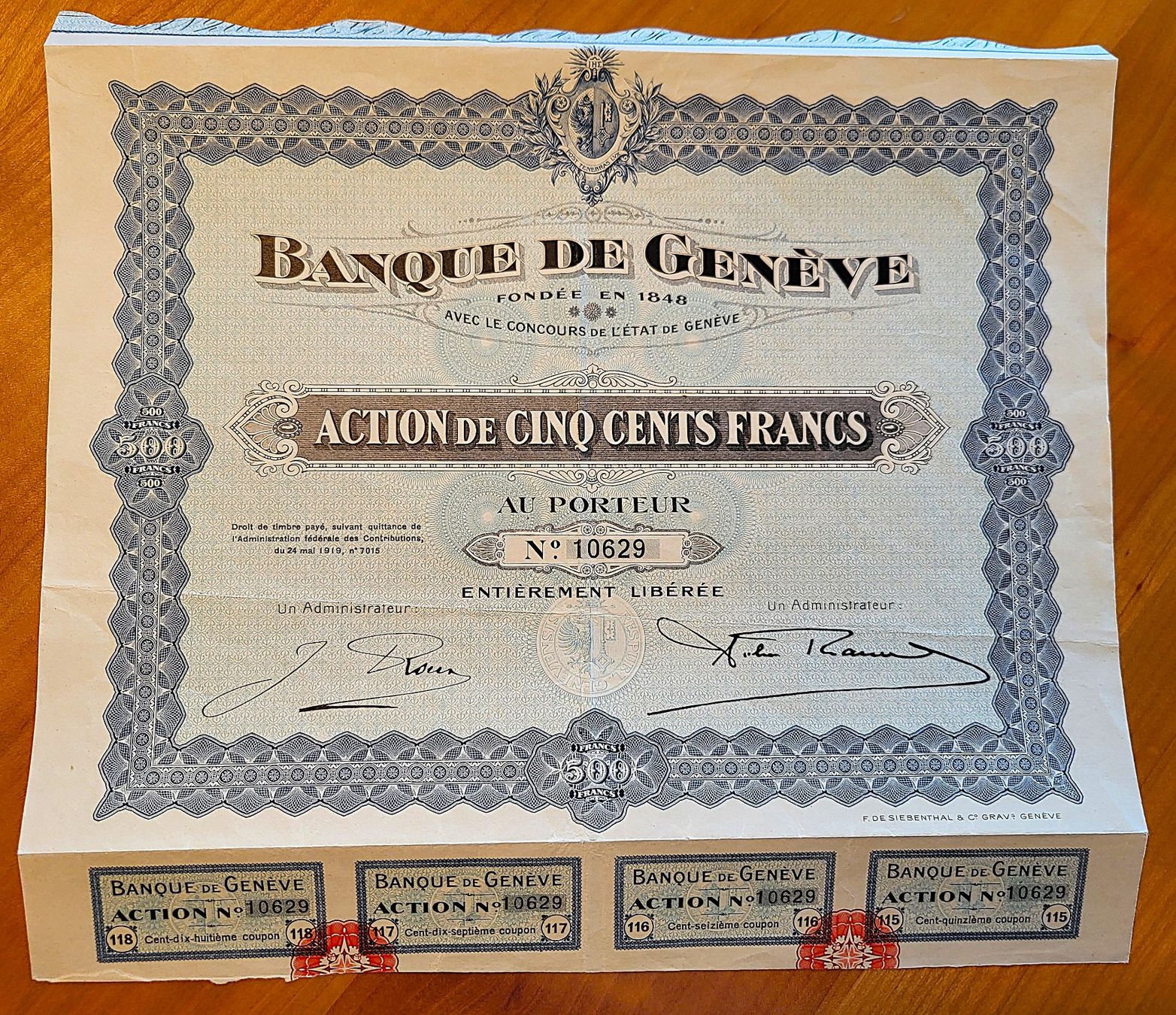 Documenti: Aktie Banque de Genève - 1919 – Usato da Gossau ZH venduto da granby