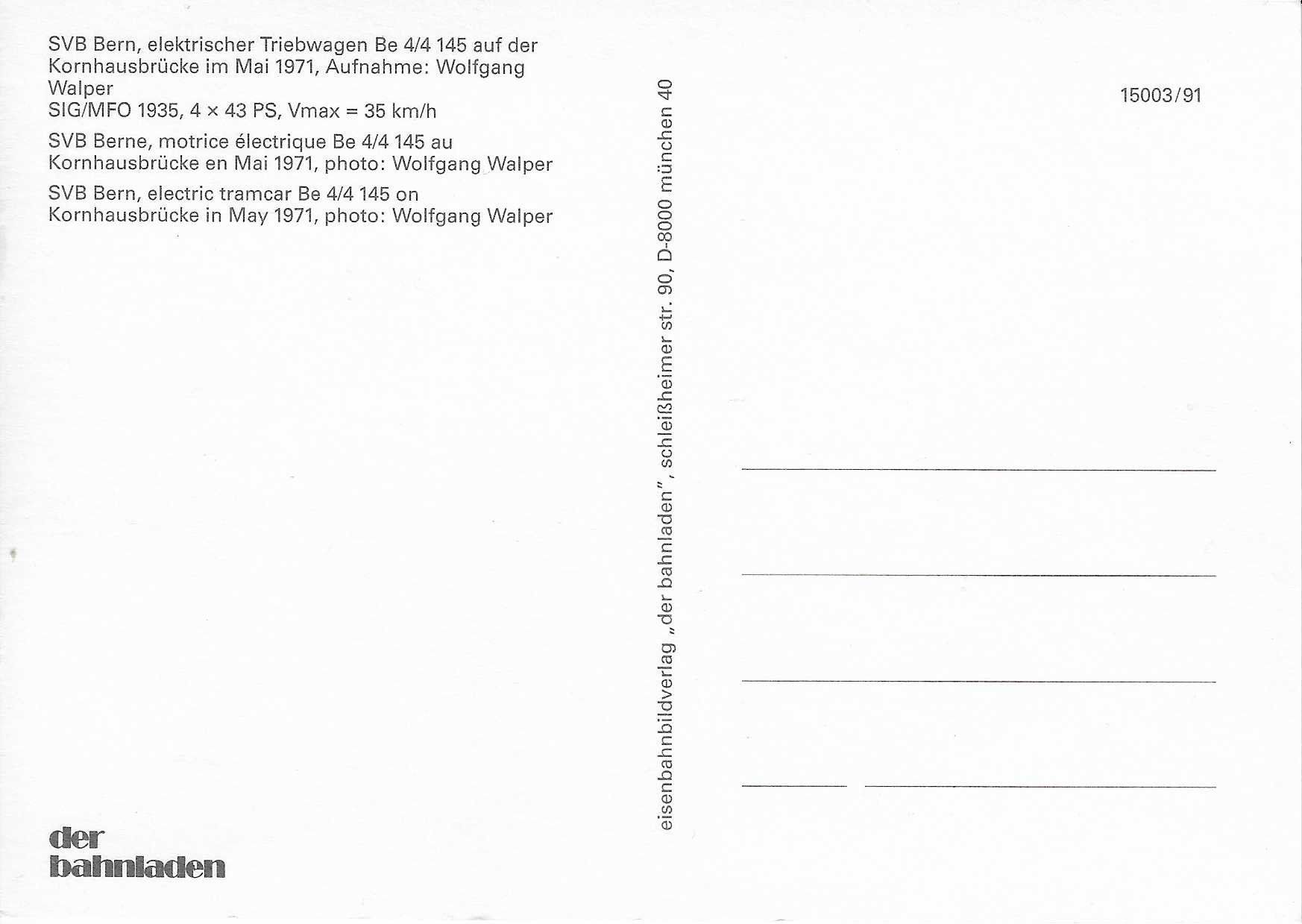 Cartoline postali: SVB Bern elektrischer Triebwagen Be 4/4 145 – Nuovo (secondo la descrizione) da Rothrist venduto da Stranglehold 1