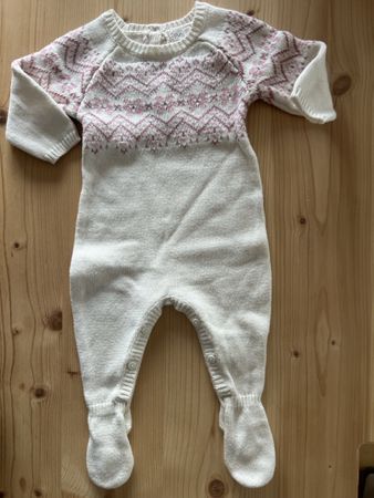 Baby Strampler Strickmuster weiss rosa neuwertig