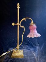 Grande lampe réglable, laiton/verre rose, début XX ème