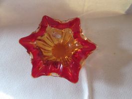 Coupe Murano vintage rouge/ambre, design floral original