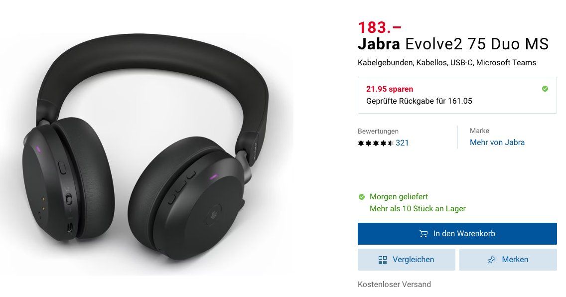 Jabra Cuffie: Jabra On-Ear Evolve2 75 Headset – Nuovo (secondo la descrizione) da Sursee venduto da DonutWorryBeHappy 8