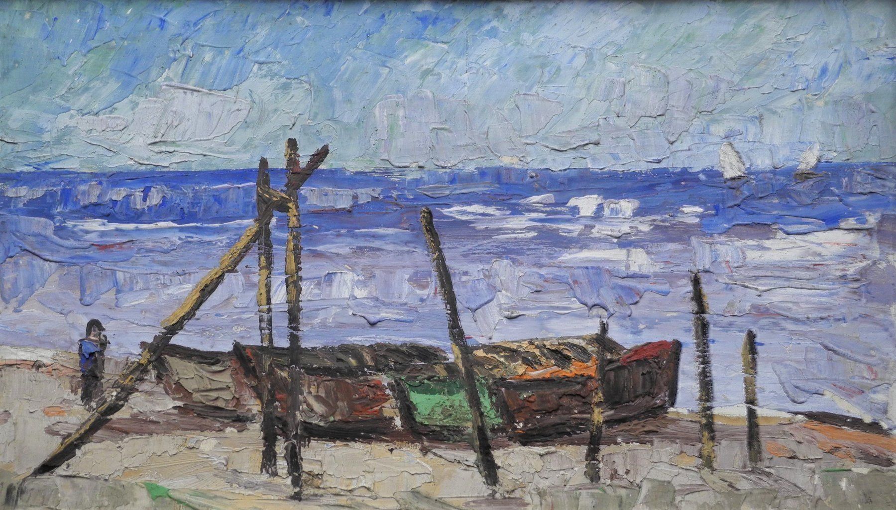 Tableaux: Fischerboote am Strand Impressionismus – D'occasion à Schlossrued par RareKunstWelt 1