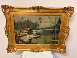 Ölgemälde Winterlandschaft im Goldrahmen gebraucht