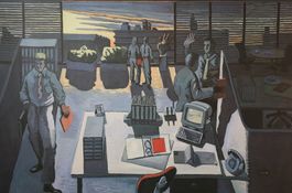 Schulwandbild, Wandbild, Lehrbild "Bürowelt" H.-R. Fitze