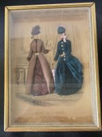 Tableau ancien gravure de mode habillé en tissu