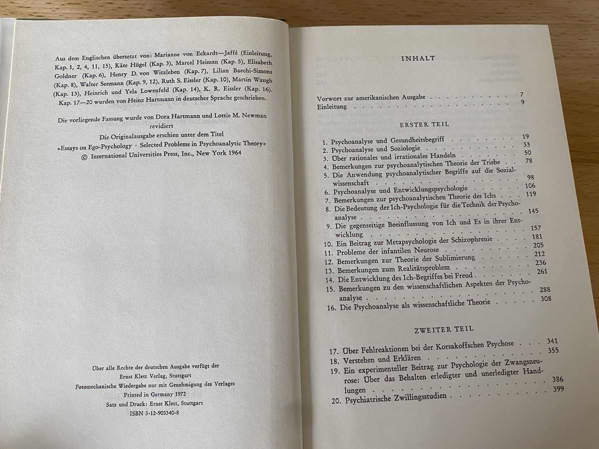 Bücher: Ich-Psychologie - Heinz Hartmann – Gebraucht aus Schwarzenburg von Michellu 5