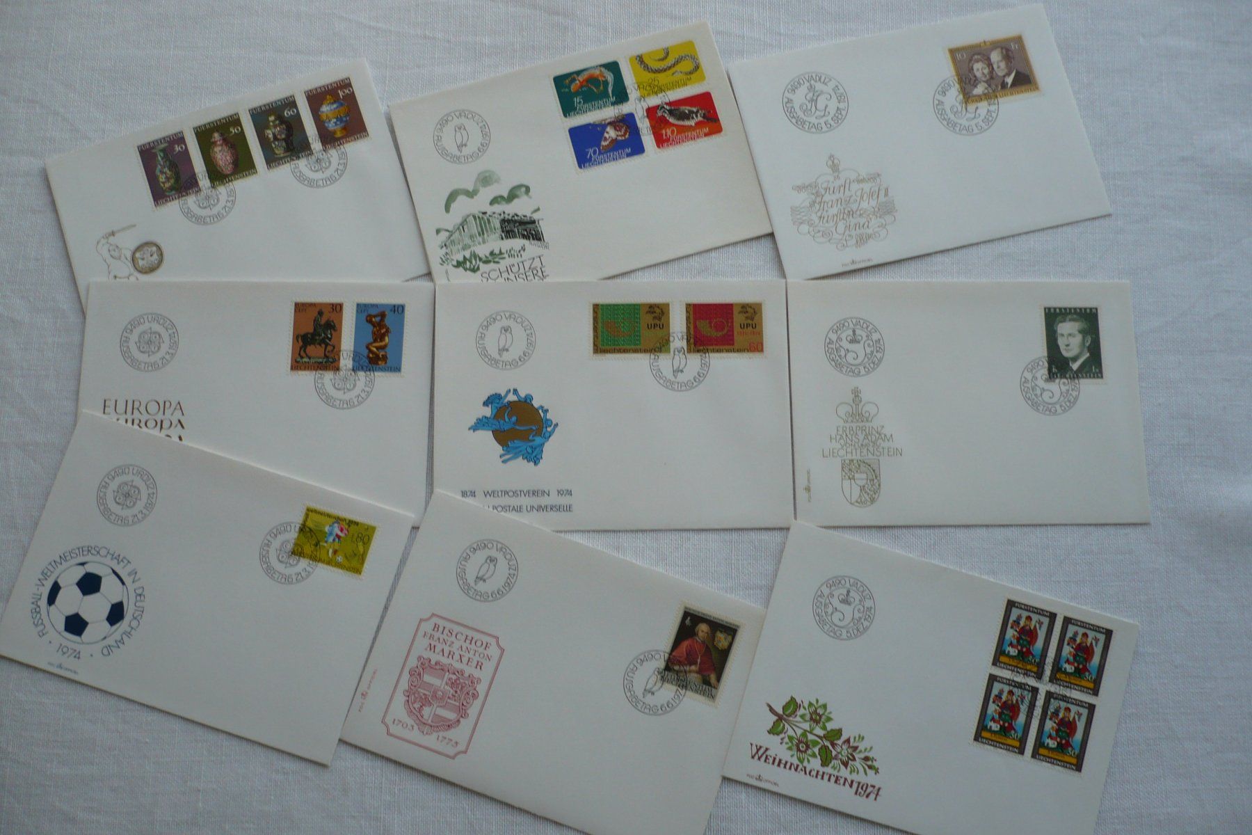 Tutti i francobolli: FL 1974 Neuausgaben 9 FDC – Usato da Zürich venduto da saltandpepper008