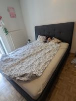Bettgestell mit Stoffüberzug dunkelgrau 