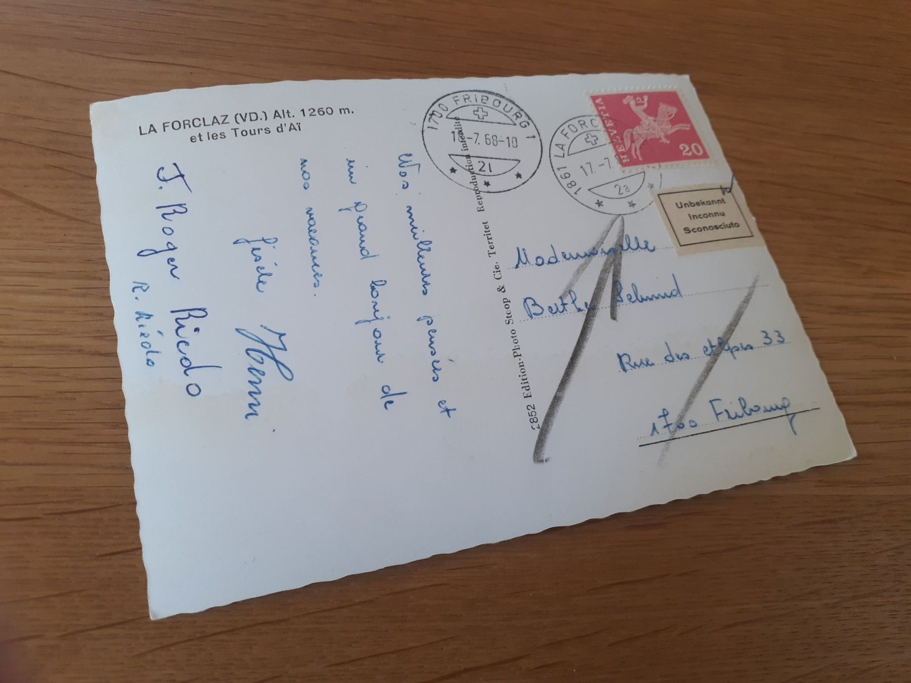 Ansichtskarten: LA FORCLAZ - 1968 – Gebraucht aus Winterthur von Ornyx7 1