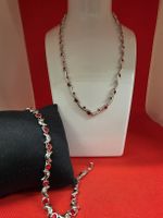 Schmuckset Halskette und Armband mit roten Steinen neu