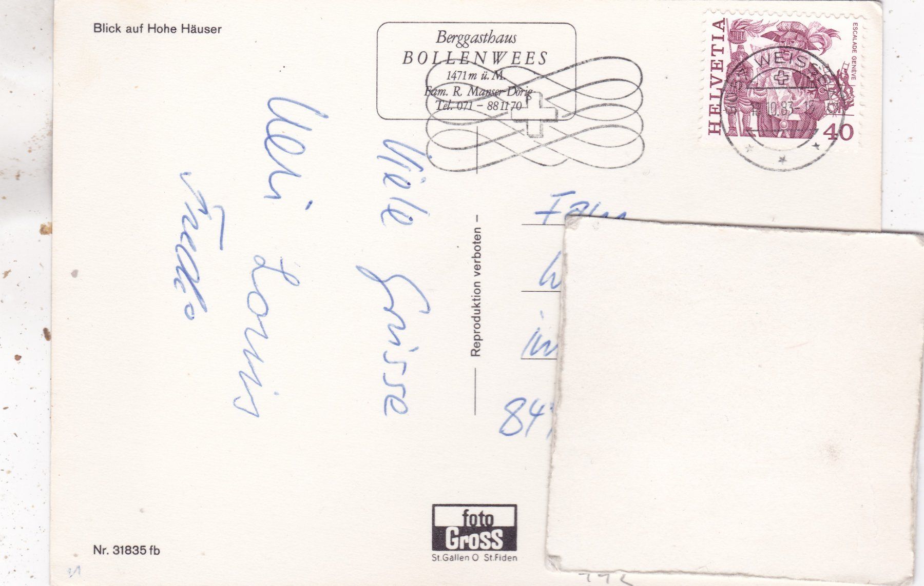 Cartoline postali: Bollenwees Blick auf Hohe Häuser 1983 – Usato da Herisau venduto da Lisegrat2008 1