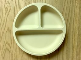 Silikon Kinderteller mit Saugnapf 3 Fächer beige
