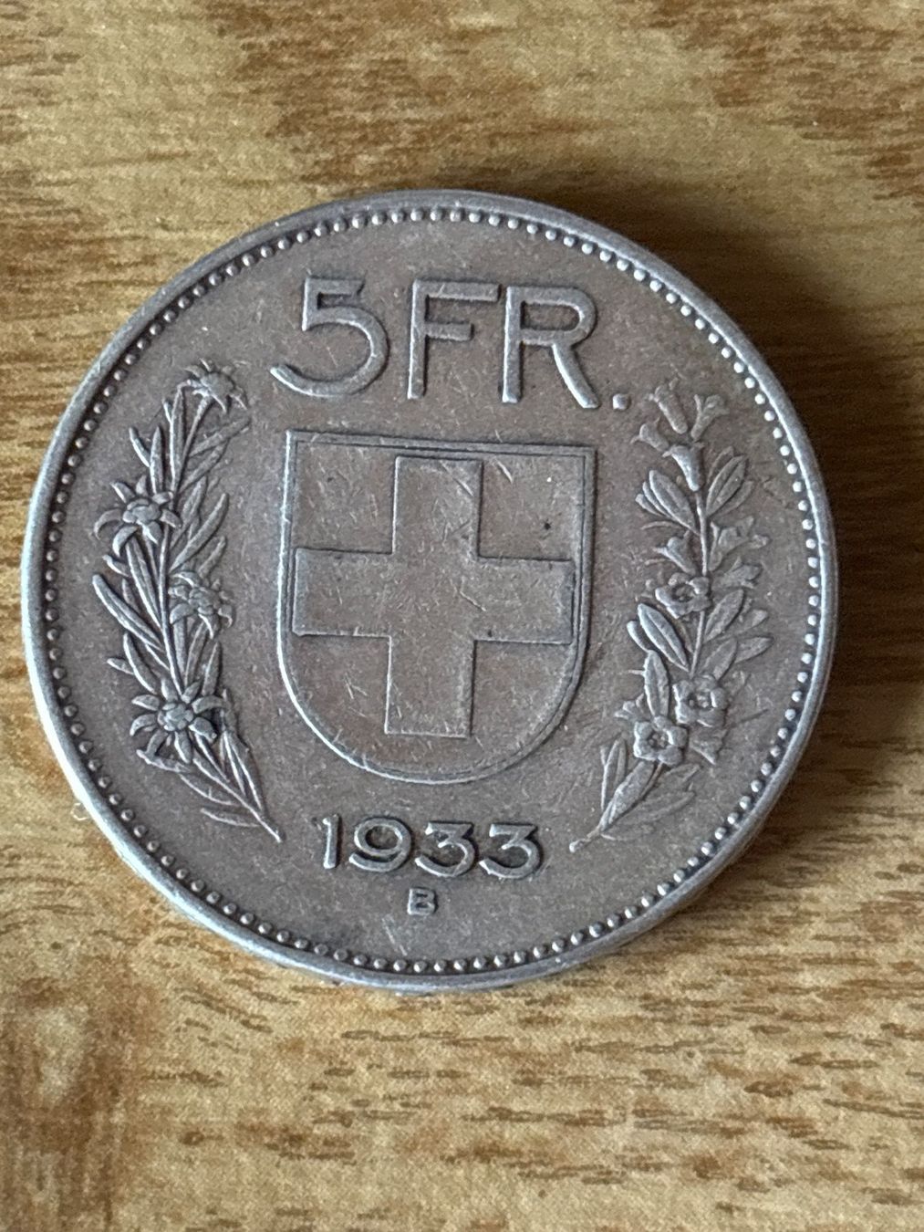 Tutti le monete: 5 Frankenmünze 1933 silber – Usato da Salvenach venduto da Haeseli59
