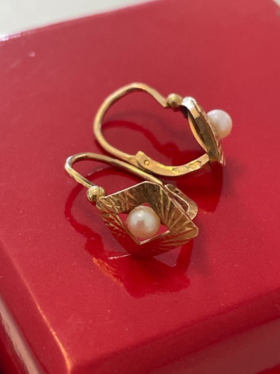 Boucles D'oreilles Anciennes En Or 18 Carats Avec Perles - Pièce Vintage De Qualité