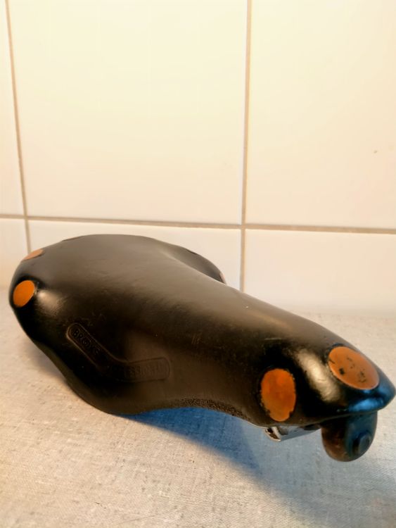 Selle Brooks Professional "S" Des Années 90 - Cuir Noir, Rails Cuivre, 250x180 Mm - NOS