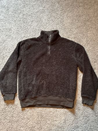 Zara Teddy Fleece Quarter Zip Pullover Brown Size S