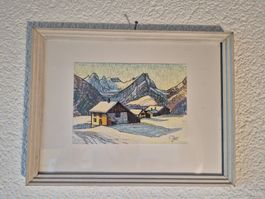 Aquarell Mulleren mit Blick ins Schwendithal - Fritz Zwicky