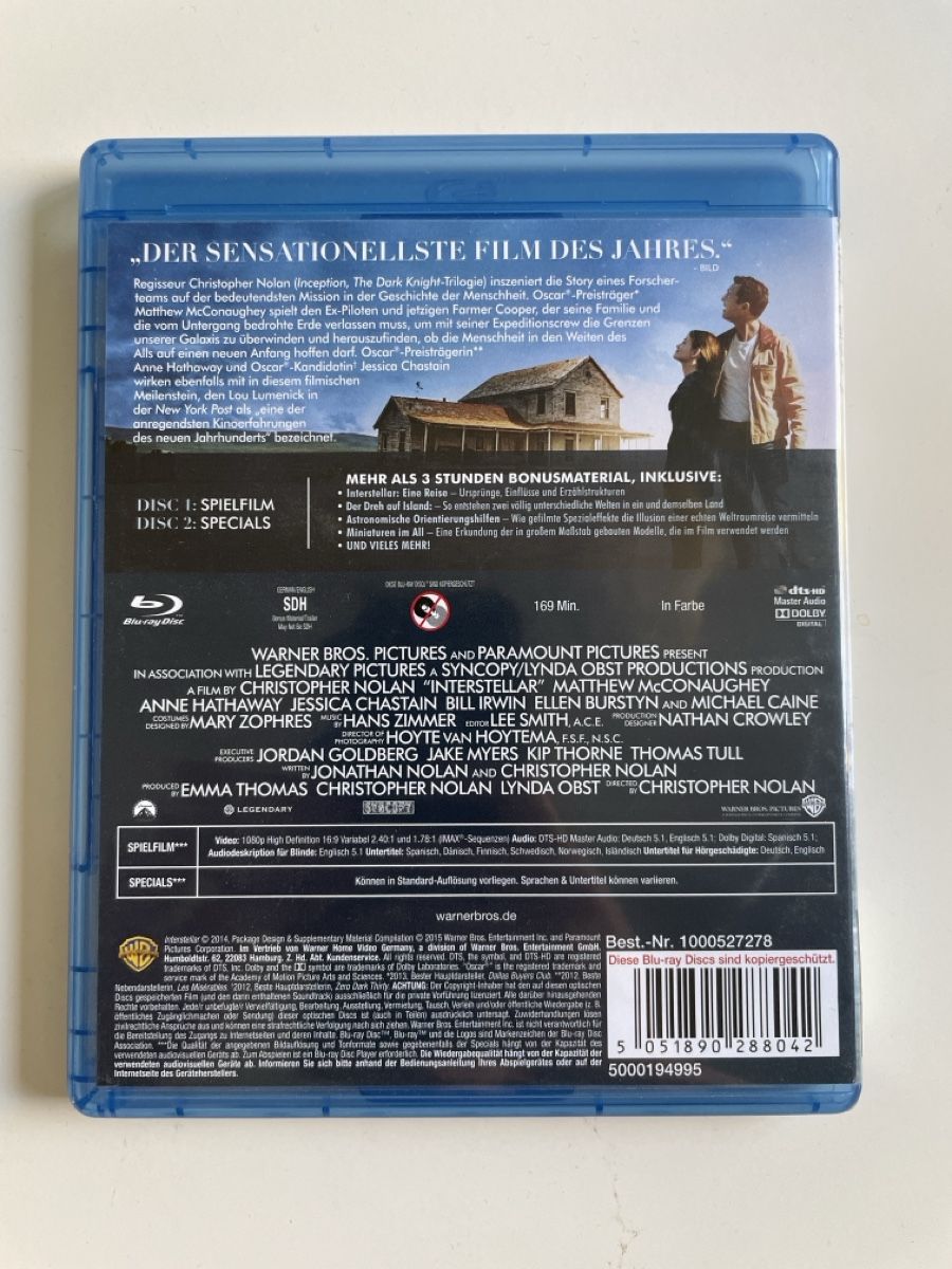 Tutti i DVDs: Interstellar Blu-ray Film disc + Specials – Usato da Zürich venduto da Ali-Olmi 1