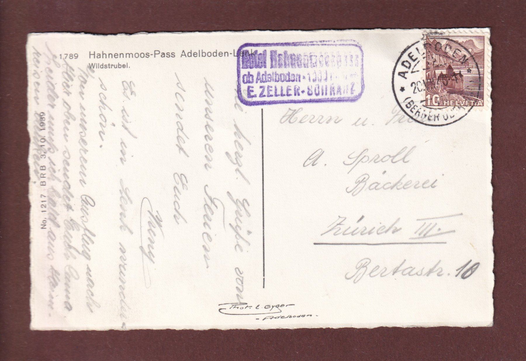 Cartoline postali: HAHNENMOOSPASS - Wildstrubel - 1940 – Usato da Pully venduto da nicecards 1
