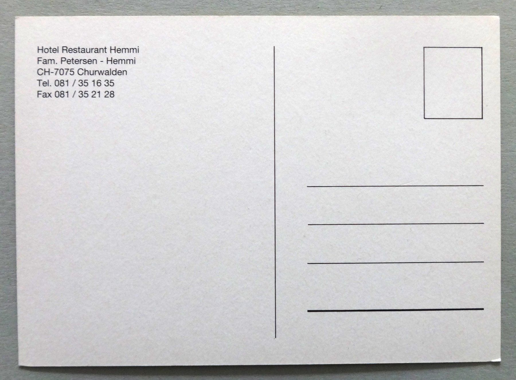 Cartoline postali: Hotel-Restaurant Hemmi, Churwalden – Usato da Fétigny venduto da Billy2miny 1