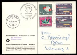 Ballonpostkarte   Verkehrshaus  Luzern  1959  Eröffnungsflug