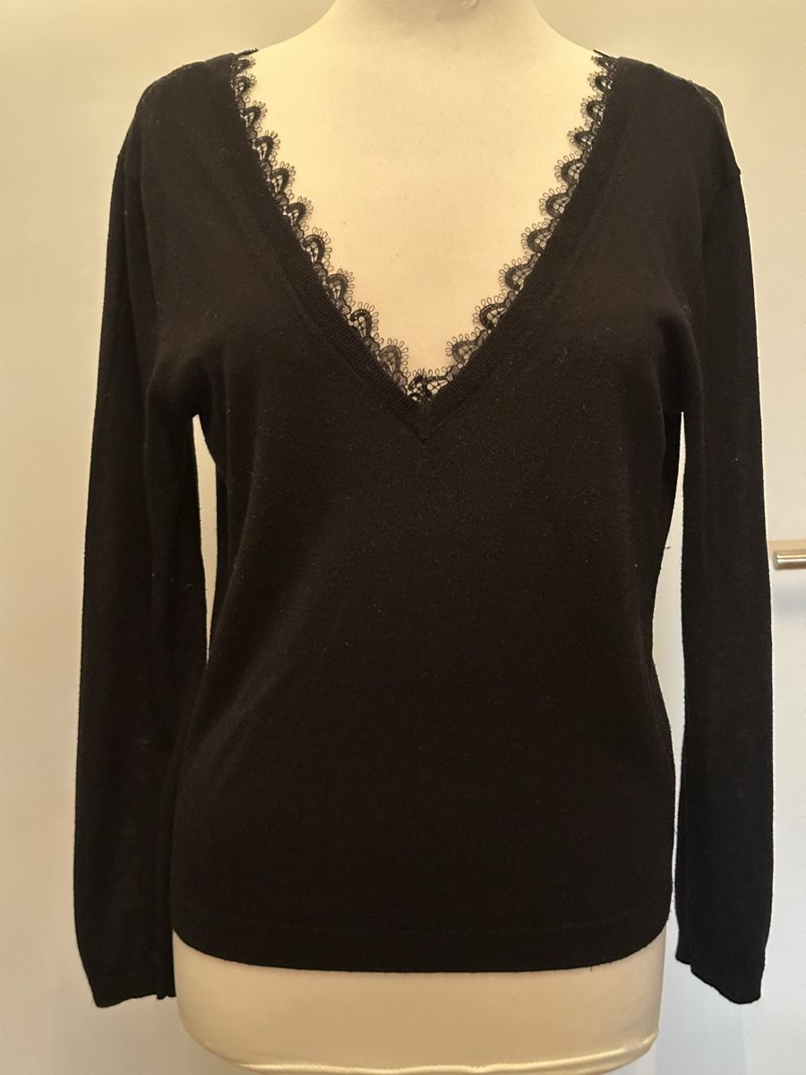 Zara Maglioni & Felpe: ZARA - V-Pullover mit Spitzenausschnitt Gr. L, black – Usato da Dübendorf venduto da san_tt6m