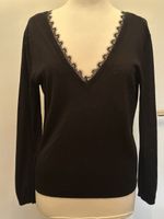 ZARA - V-Pullover mit Spitzenausschnitt Gr. L, black