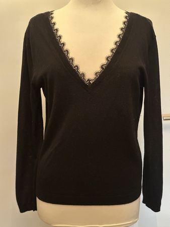 ZARA - V-Pullover mit Spitzenausschnitt Gr. L, black
