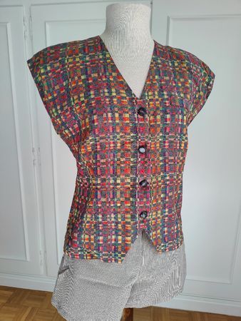 Vintage handmade multicolor check vest waistcoat
