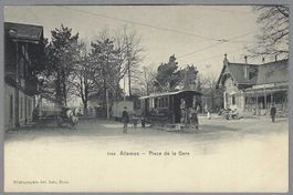ALLAMAN, PLACE DE LA GARE, BUFFET ET TRAIN, TRAMWAY, RARE!