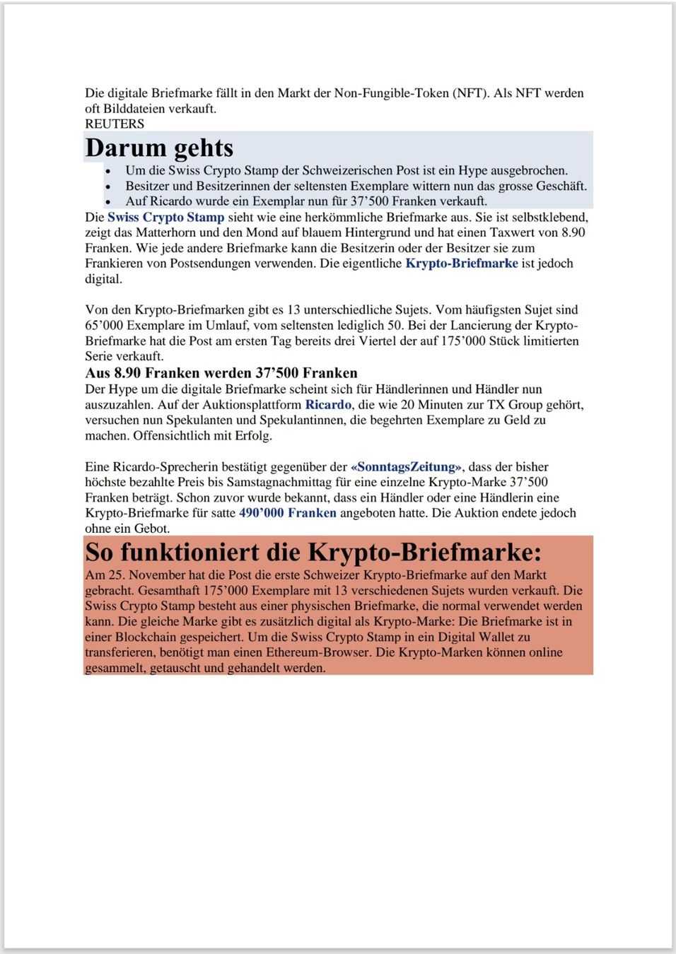 Tutti i francobolli: Swiss Crypto Stamp 1.0 - ID 03 – Nuovo (secondo la descrizione) da bäretswil venduto da Hunt.and.Collect 3
