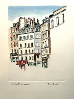 Orfeo Tamburi - Häuser in Paris - Radierung handkoloriert