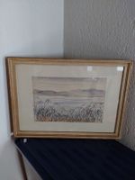 Gerahmtes Aquarell, Seeufer mit Schilf, Frühlingsstimmung 
