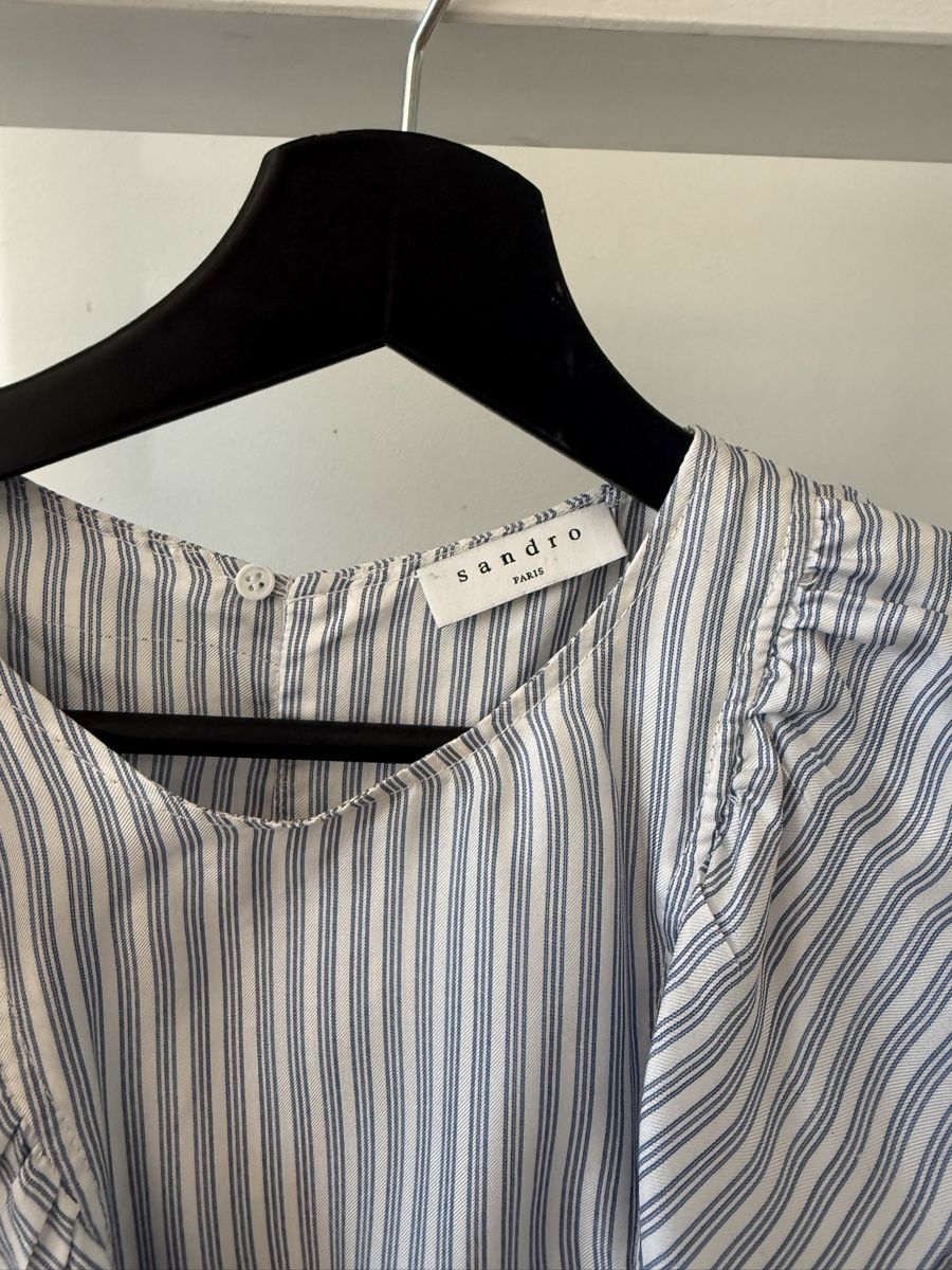 Sandro Camicette: Sandro Paris Ruffled Striped Silk Blouse Size 1 – Usato da zug venduto da Inaar 2