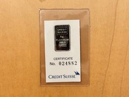 5g Credit Suisse Platinbarren,  999.5 Zertifikat.
