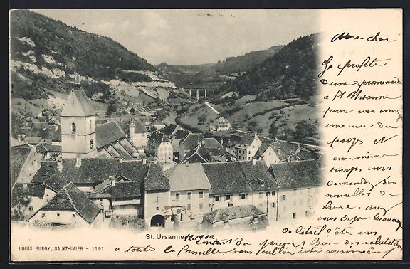 Cartoline postali: AK St. Ursanne, Teilansicht mit Kirche – Usato da Berlin venduto da bartko-reher