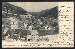 AK St. Ursanne, Teilansicht mit Kirche