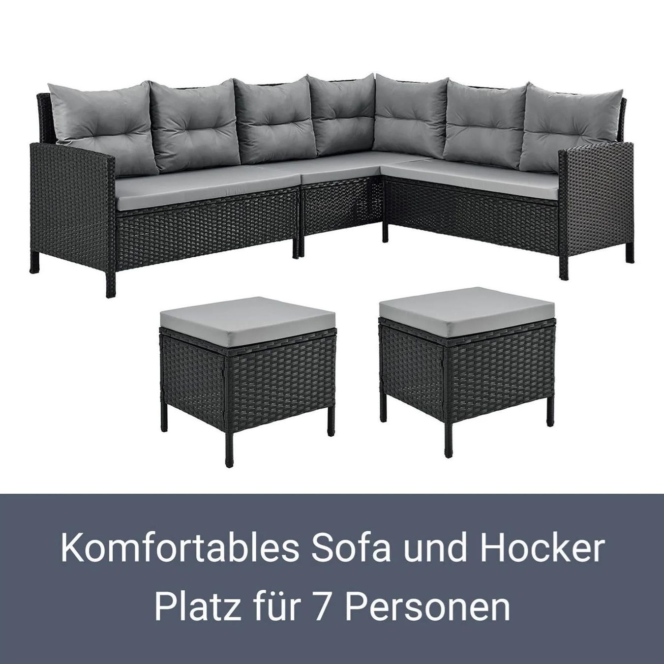 Set di tavolo e panche: Polyrattan Lounge Manacor schwarz Gartenlounge mit Sofa – Nuovo e nell'imballaggio originale da Wallenwil venduto da toesstal-vertrieb 3