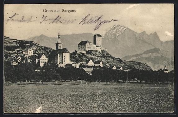 Ansichtskarten: AK Sargans, Ortsansicht mit Bergpanorama – Gebraucht aus Berlin von bartko-reher